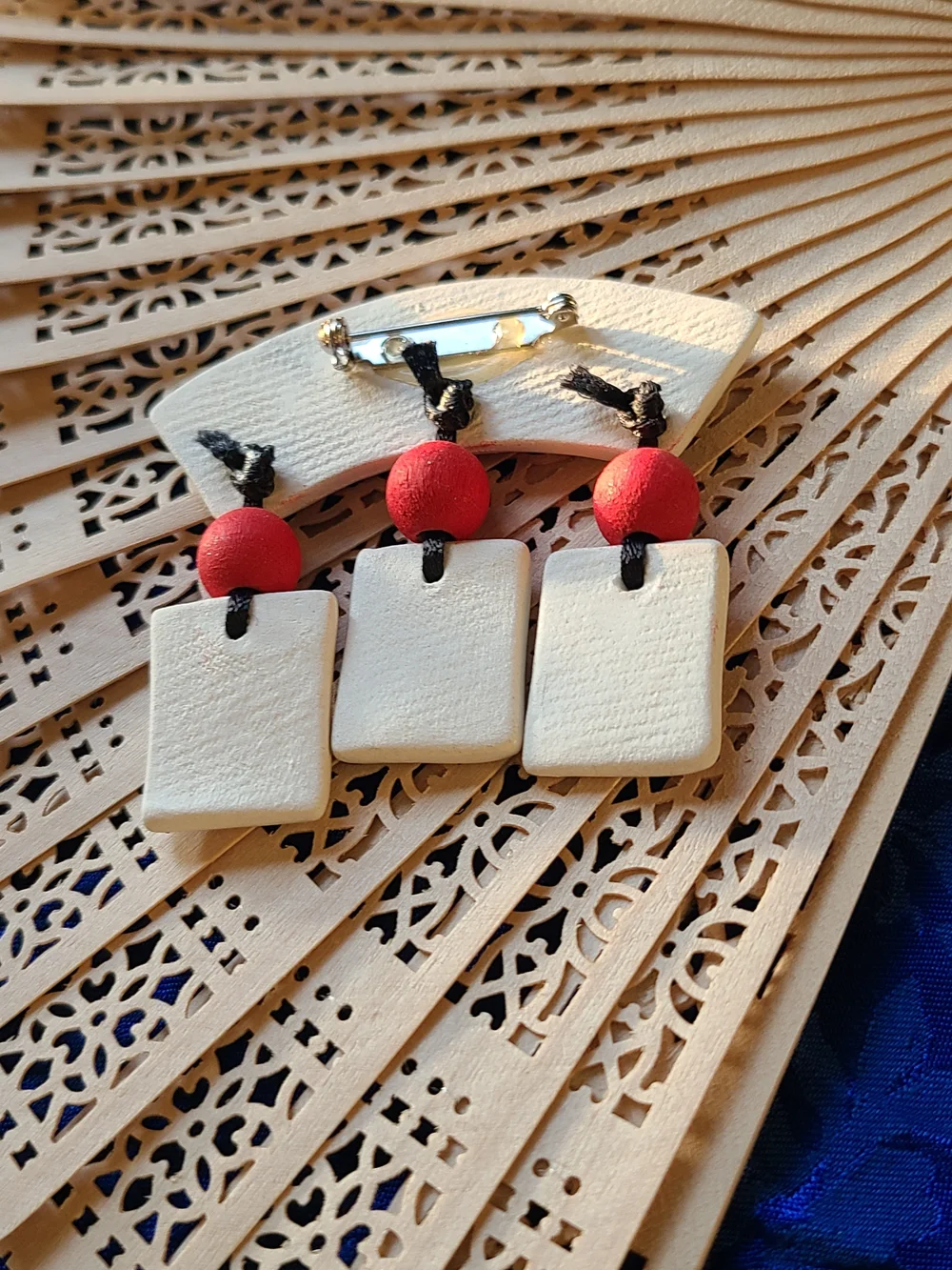 Vintage I ♥ Bridge Brooch with Red and Ivory Ceramic Charms